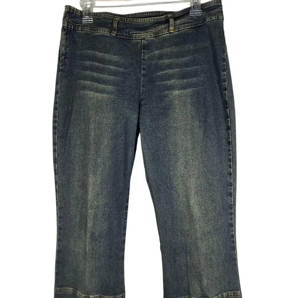 VTG YMI UBU Jeans 32x32 (JR 13) Split Hem Flare Leg Jeans Y2K Pocketless Stretch